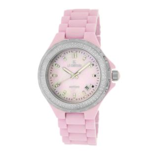 Le Chateau Pink Ceramic Womens Watch with Stones Cubic Zirconias
