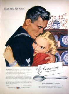 COMMUNITY SILVERPLATE LADY HAMILTON   SAILOR HOME FOR KEEPS PRINT AD