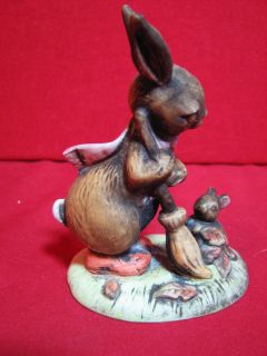 Lefton China Hand Painted Bunny Rabbit with Mouse in Leaves Figurine
