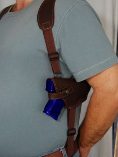 Barsony Brown Leather Shoulder Holster w Double Magazine for Kahr K9
