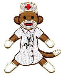 Iron on Applique Embroidered Nurse Sock Monkey Patch