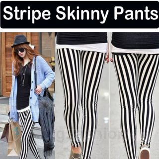 Vertical Stripe Zebra Leggings Skinny Tights Legwear Pants Pant