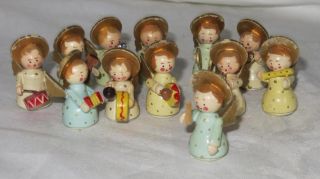 Vintage 12 PC Miniature Italian Hand Carved Wood Angel Orchestra Band