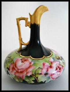 Antique P H Leonard Vienna Austria Porcelain Hand Painted EWER Pitcher