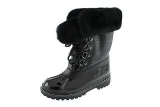 Coach NEW Leonora Black Faux Fur Fold Over Lace Up Pac Boots Winter