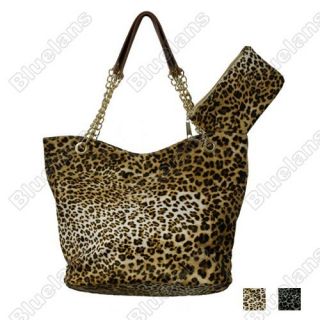 Women Leopard Grain Print Design Handbag Shoulder Tote Bag Small Bag