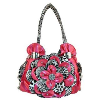 Hot Pink and Leopard Print Handbag Purse Zebra Bling Rhinestone