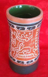 Vintage Mexican Folk Art Tribal Vase Signed Leopoldo