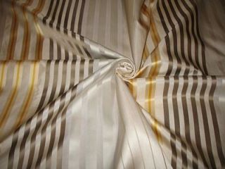 Striped Satin Silk Fabric Leyla White Gold Grey