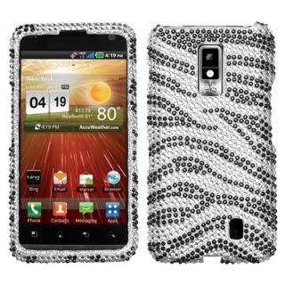 For LG Spectrum Crystal Diamond Bling Case Snap on Phone Cover Zebra