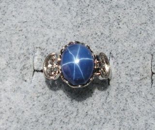 Linde Lindy CF Blue Star Sapphire Created Rhod Plated Nonprecious