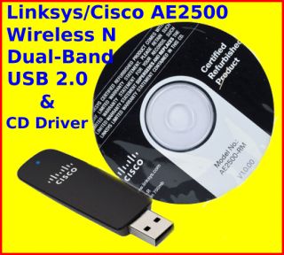 Linksys / Cisco AE2500 Wireless N WiFi Dual Band 300Mbps USB Adapter w