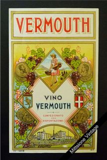 Vintage Italian Liquor Label Antique Wine 7 x 4 Vermouth Alcohol