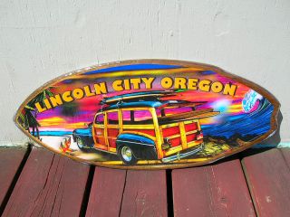lincoln city surf shop woody wagon surfboard sign surfing surfer
