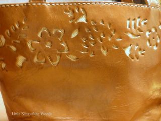 Floral Design Genuine Leather Purse Small Satchel Handbag 3 Section