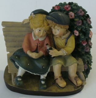 Lisi Dolfi Autom First Love Children on A Bench Hand Painted Figurine