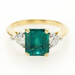 Platinum 18K Yellow Gold Diamond Emerald Ring