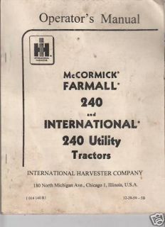 International McCormick Farmall 240 Tractors Manual