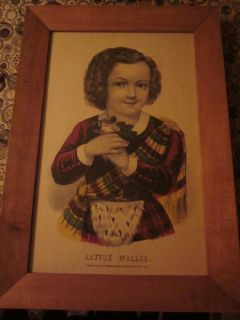 Little Willie Currier Ives Lithograph Print Frame Original Antique Old