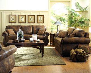   TRADITIONAL RUSTIC MICROFIBER SOFA COUCH SET LIVING ROOM FURNITURE