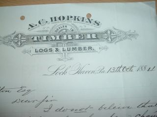 1884 Lock Haven,Pa.,A.C.Hopkins family SAWMILL Lumber Companysigned