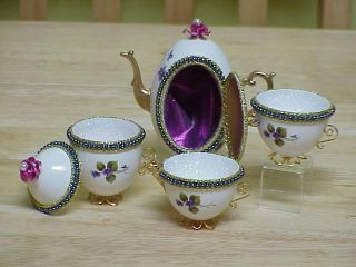 Decorated REAL Ostrich Duck Goose Egg Tea Set Trinket Box Easter
