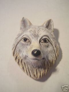 Ceramic Detailed Black Gray Lone Wolf Face Focal Pendant Bead