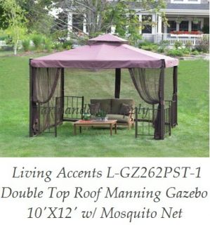 Living Accents L GZ262PST 1 Double Top Roof Manning Gazebo 10x12
