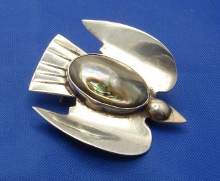 Vintage Mexican Sterling Silver Abalone Bird Pin Fully Hallmarked