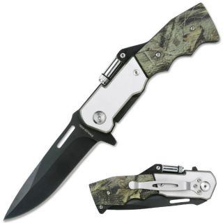 Assisted Opening Camo Pocket Knife with Built in Flash Light