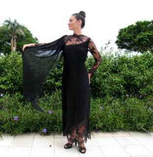 Loris Azzaro France Chiffon Lace Vntg Gown Dress FR46