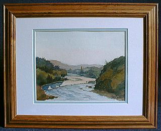 Watercolor Painting Framed Henri Rostain Loire Valley