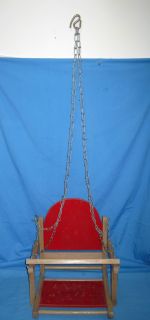 Antique VTG Childs Wood Wooden RED Swing Playground Tree Baby Doll