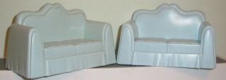  VICTORIAN DOLLHOUSE SOFA LOT OF 2 VINTAGE COUCH 5 INCH LOVESEATS