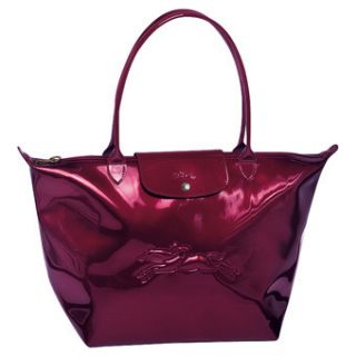 New Longchamp Victoire 2012 Bordeaux Patent Leather Bag Large Retail $