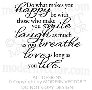 Happy Smile Laugh Live Love Breathe Quote Vinyl Wall Decal