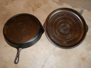 Cast Iron 14 Griswold Skillet Frying Pan with Lid 718 474A Fire Ring