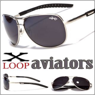 Loop Mens Classic Aviator Sunglasses w Spring Temples Silver Metal