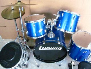 Ludwig Accent 5 Piece Combo Drum Set Blue w Planet Z Cymbals