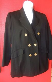 Louis Feraud Black Wool Gabardine Blazer Jacket Gold Buttons Plus Size