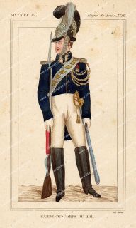 Uniforme Garde Du Corps Du Roi Louis XVIII Gravure 19ÈME