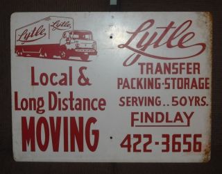 Vintage Lytle Moving Co. Findlay, Ohio Metal Sign   Gas Truck Oil Not