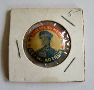 Vintage Americas Hero Gen MacArthur Pin Button Estate