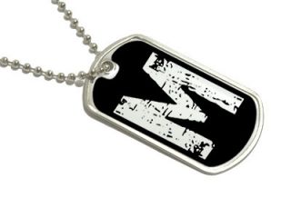 Letter M Initial Military Dog Tag Keychain