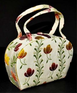 Lulu Guinness Off White Satin Frame Small Floral Embroidery Handbag