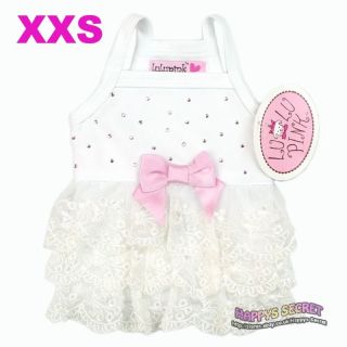 Lulu Pink Dog Lacy Lace Ruffle Bridal Dress Clothes XXS