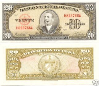 Cuba Veinte Pesos 1958 Antonio Maceo P 90B UNC