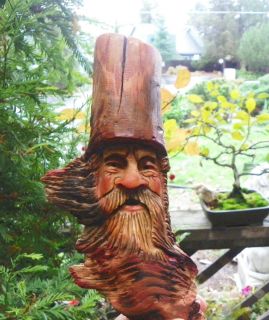 Wood Spirits Carving Magic Wizard Hobbit Gnome Forest Bust Art OOAK