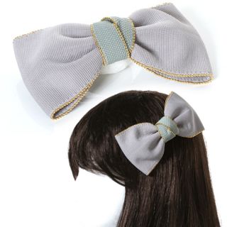 HR142GY Hand made Fabric Bow Ribbon Accent Hair Clip LOVELY Hair