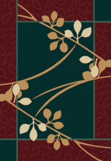Burgundy and Hunter Green Simple Floral 5x8 Area Rug